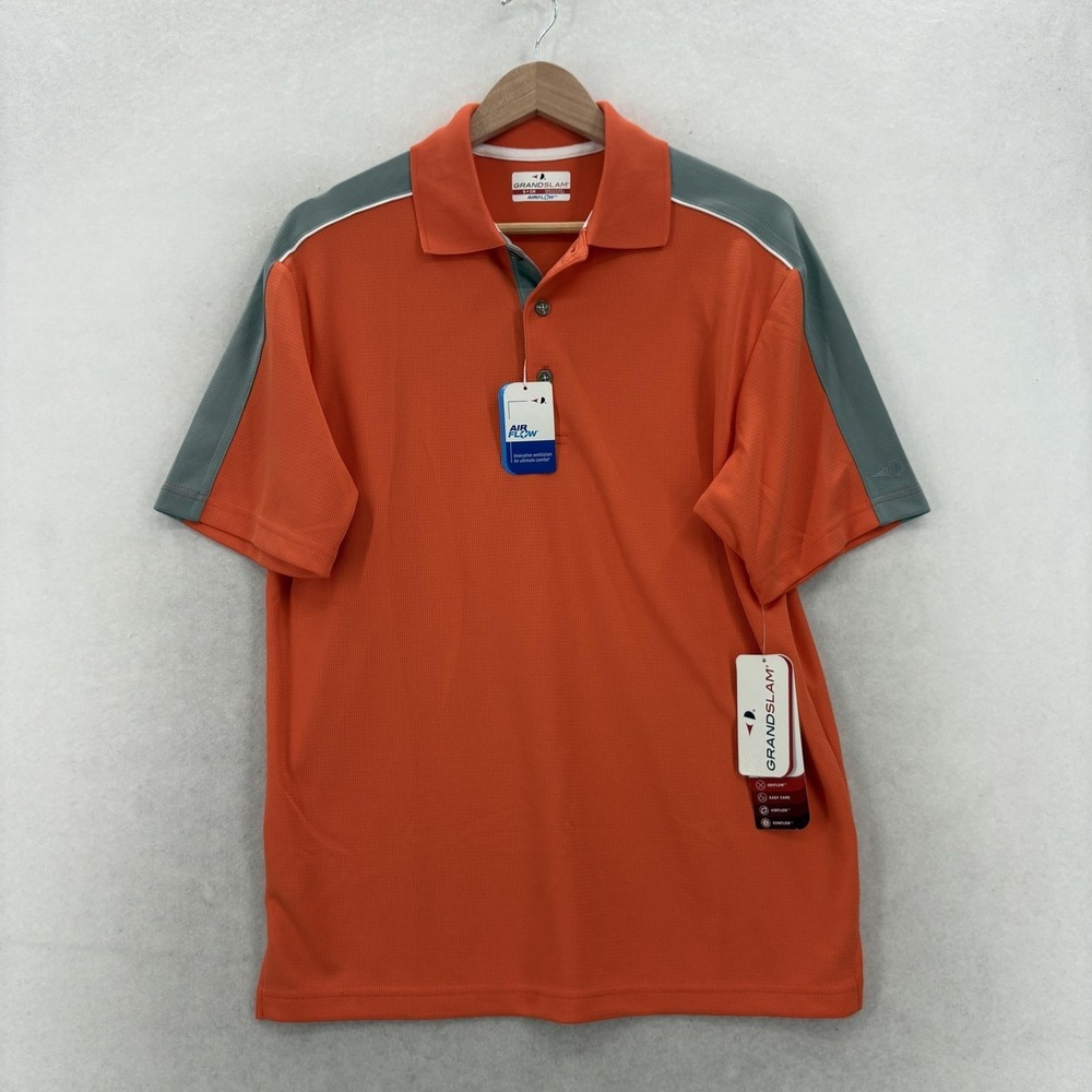 Grand Slam Airflow Polo Shirt Mens Small Orange Mesh Golf Performance Casual NWT